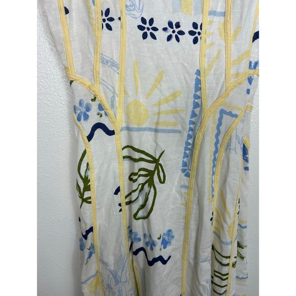 Caroline Constas Palm Tree Print A Line Linen Blend Midi Dress White S Coastal - Picture 6 of 9